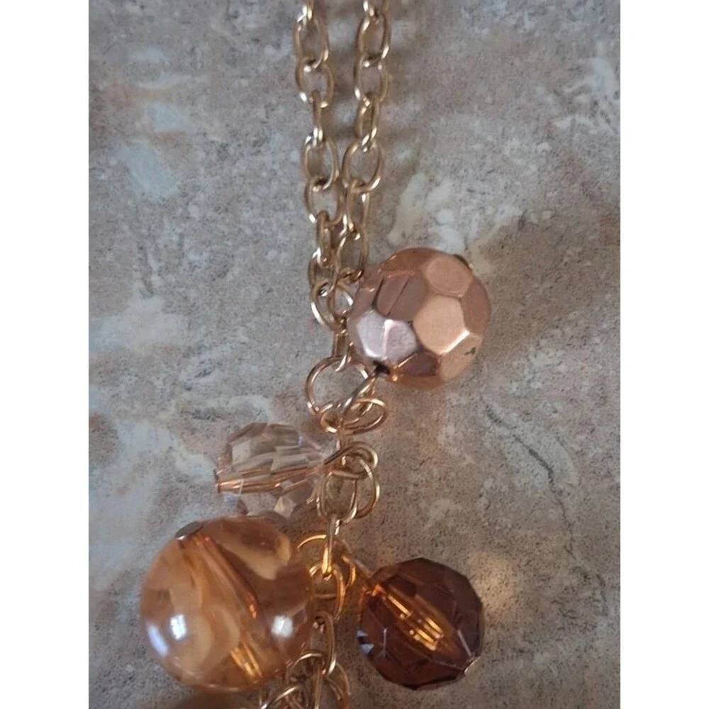 Gold Tone Orange Assorted Beads Cluster Pendant Y-Drop Lariat Statement Necklace